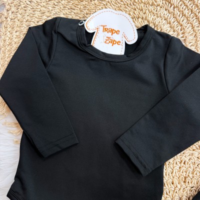 Conj. Body Manga Longa e Calça em Malha Térmica com Proteção UV50+- Preto